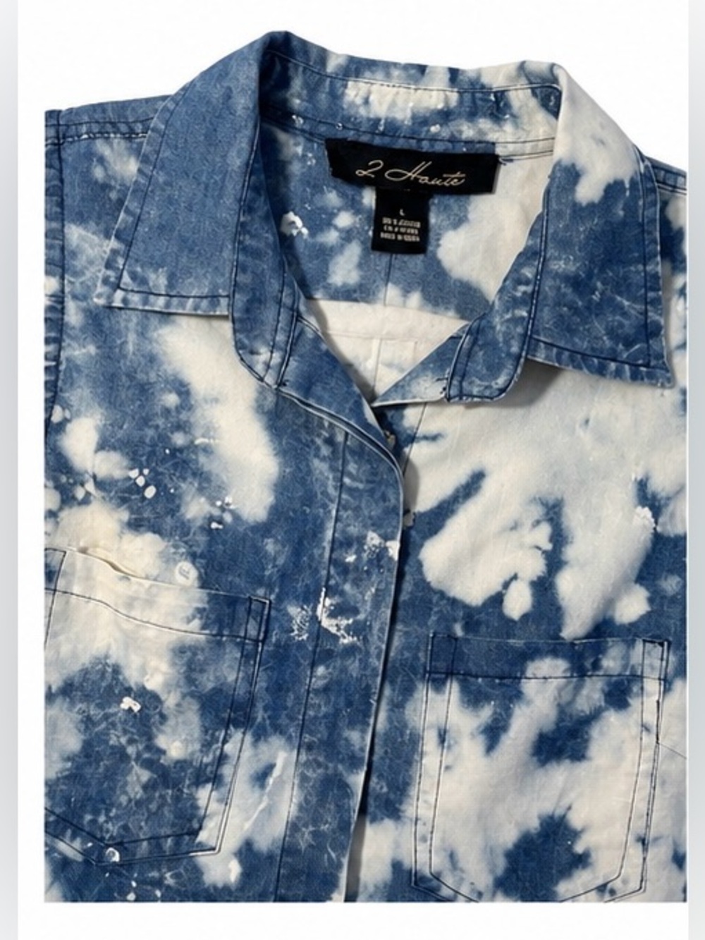 2 Haute Blue Tie Dye Sleeveless Button Down Shirt | Size L | Boho Coastal Beach - Picture 7 of 10